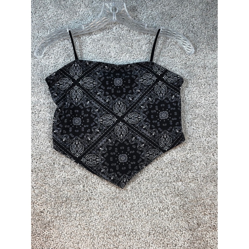 Belle Tweed Black Paisley Bandana Print Handkerchief Hem Cami Crop Top Small